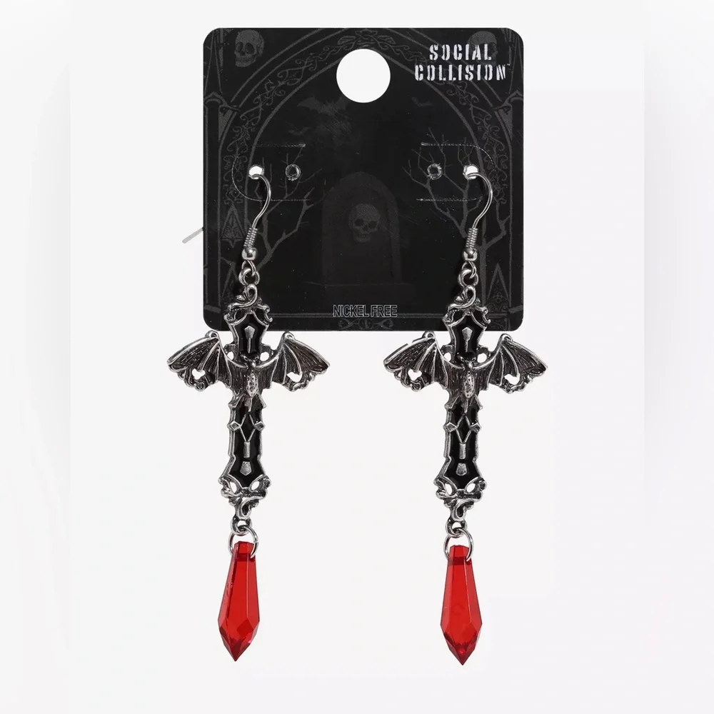 Social Collision Bat Cross‎ Drop Earrings Hot Topic